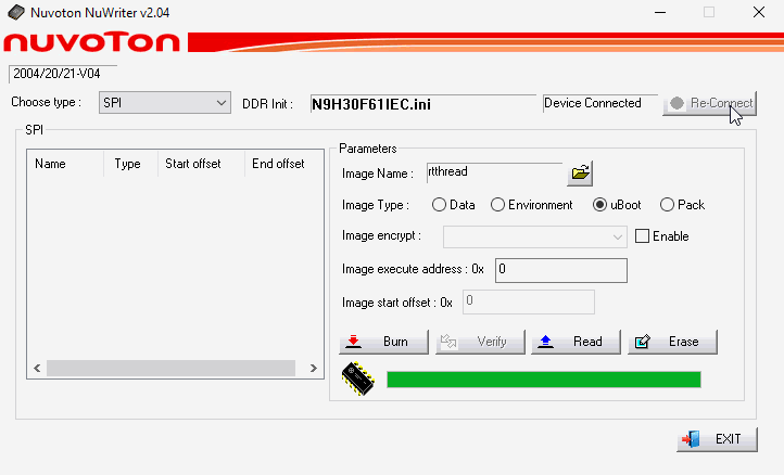SPI NOR flash Downloading using NuWriter